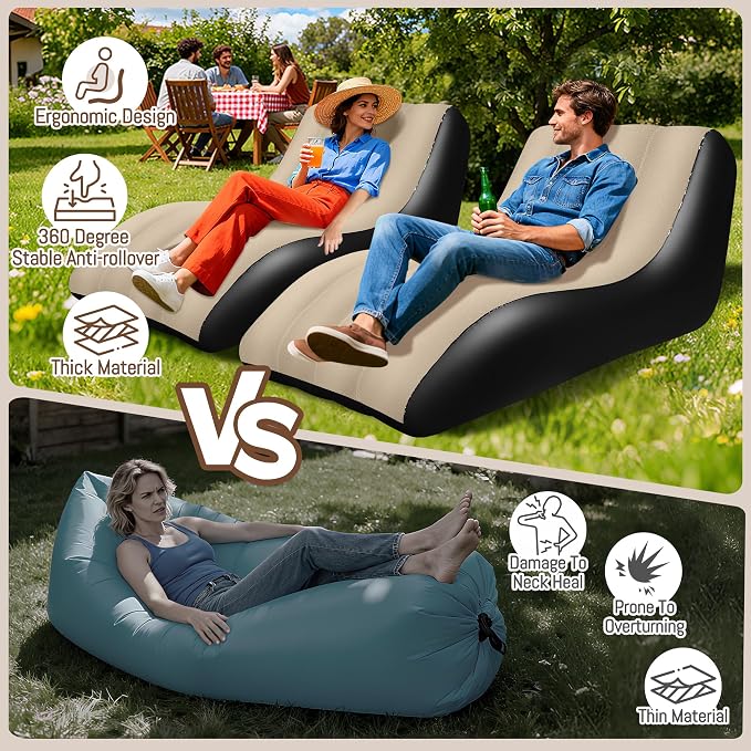 SeaSlep Inflatable Couch for Camping, Blow-Up Couch with Flocked Surface, Portable Inflatable Couch, Twin Size Sofa Bed, Comfortable Air Sofa Outdoor, Durable Blow up Couch for Indoor/Outdoor(Brown)