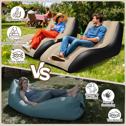 SeaSlep Inflatable Couch for Camping, Blow-Up Couch with Flocked Surface, Portable Inflatable Couch, Twin Size Sofa Bed, Comfortable Air Sofa Outdoor, Durable Blow up Couch for Indoor/Outdoor(Brown)