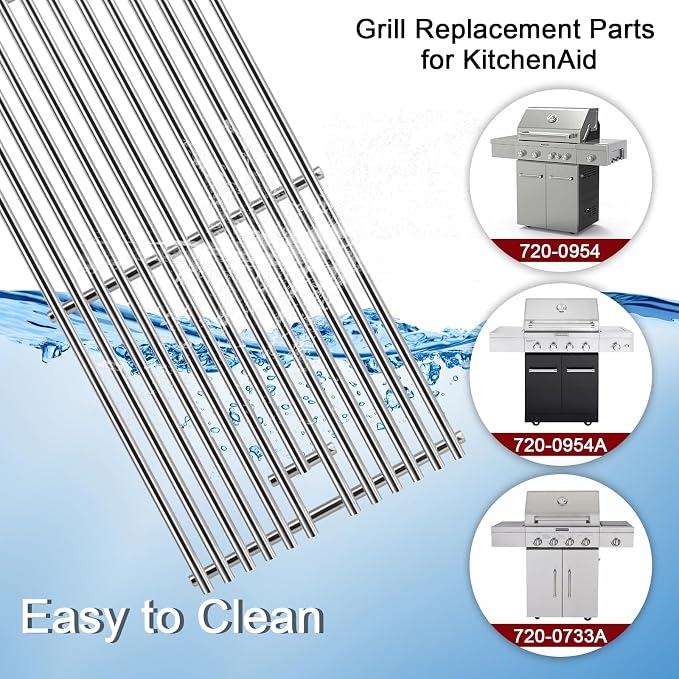 Hiorucet Grill Replacement Parts for kitchenaid 720-0954 720-0954A 720-0733A 720-0733 720-0733D 730-0733A 720-0954L, Grill Grate, Burner, Heat Plate and Igniter for Kitchen Aid 4 Burner Gas Grill
