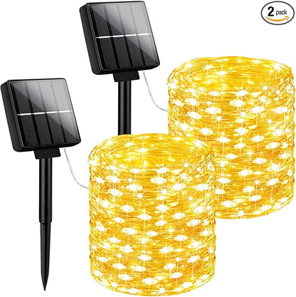 Brightever Solar String Lights Outdoor Waterproof, 2-Pack Total 80FT 200LED Solar Fairy Lights with 8 Lighting Modes, Solar Twinkle Lights for Patio Christmas Party Tree Yard Decoration (Warm White)