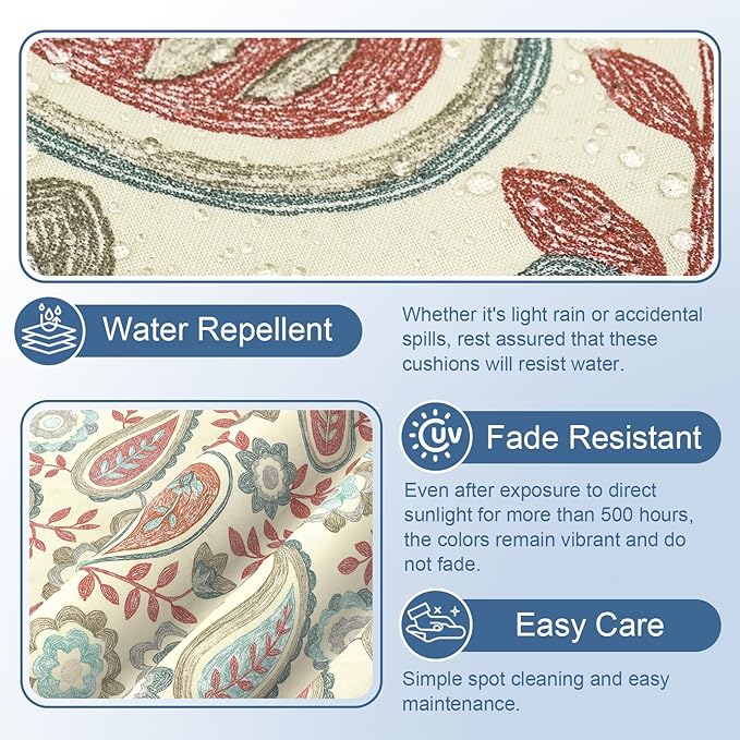 LVTXIII Outdoor Chaise Lounge Cushion 72x21x3 Inch, Water-Repellent Patio Seat Cushion with Ties & Hidden Zipper, Thick Foam Pad for Lawn Chair, Poolside, Patio Furniture, Paisley Vintage