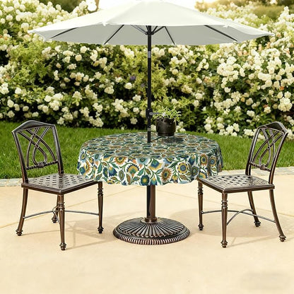 LVTXIII Round Outdoor Tablecloth with Umbrella Hole and Zipper, Water-Repellent 60 Inch Patio Table Cover for Bistro, Garden, Patio & Picnic, Fiesta Floral