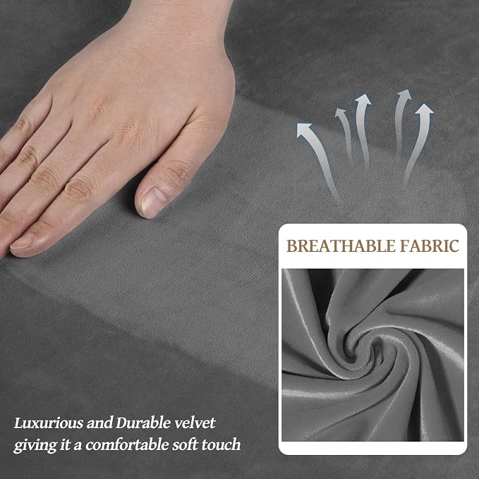 WEERRW 4 Pieces Couch Cover for Sofa Velvet Sofa Cover Washable, Light Grey | Sofa Covers for 3 Cushion Couch Furniture Protector Sofa Slipcovers with Non Slip Elastic Bottom, Pet Friendly, Large
