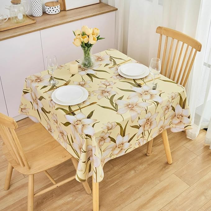 LIBERECOO Heavy Duty Vinyl Tablecloth with Flannel Backing Waterproof Oil-Proof Plastic Table Cloth Stain-Resistant Wipeable Rectangle or Square Table Cover for Indoor and Outdoor 54 x 54 Inch