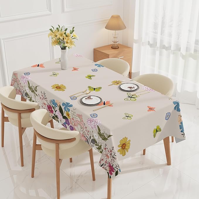 Vintage Wildflowers Vinyl Tablecloth - 55×78 Heavy Duty PVC Table Cover, 100% Waterproof & Heat Resistant for Outdoor Picnic Patio Party Kitchen Decor, Easy Wipe Clean