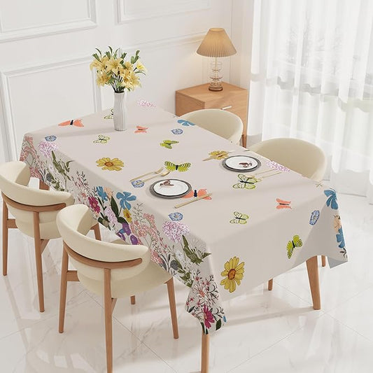 Vintage Wildflowers Vinyl Tablecloth - 55×78 Heavy Duty PVC Table Cover, 100% Waterproof & Heat Resistant for Outdoor Picnic Patio Party Kitchen Decor, Easy Wipe Clean