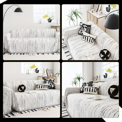 WEYOND Chenille Couch Cover Tassels, Sofa Cover Washable, 71" x 150", White | Pet Friendly Sofa Slipcover for Sectional Sofa, Loveseat, 2 or 3 Cushion Couch, Corner Sofa, Futon Cover
