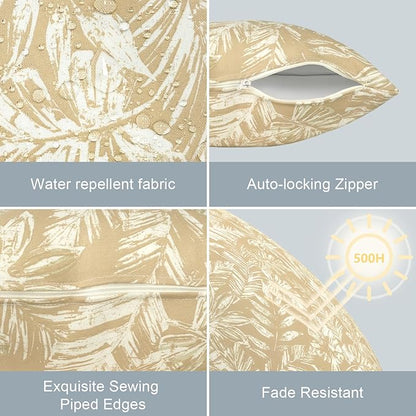 LVTXIII Outdoor Lumbar Pillow Covers Only Set of 2 Patio Decorative Pillow Cases, Water Repellent Lumbar Cushion Cases for Sofa, Patio Couch Garden Use, 12x20 Inch, Tropical Leaf Oat