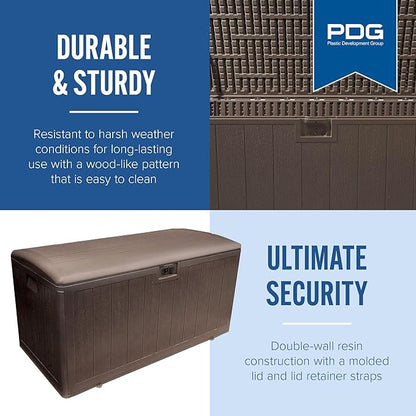 Plastic Development Group Outdoor Storage Deck Box, Soft Closure, 105 Gallon, Java
