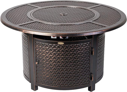 Fire Sense 62360 Briarwood Hammered Aluminum Convertible Gas Fire Pit Table 55,000 BTU Multi-Functional Outdoor with Fire Bowl Lid, Nylon Weather Cover & Clear Fire Glass- Bronze Finish - Round - 44"