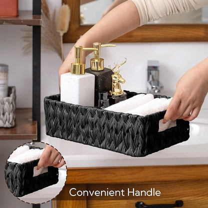 GRANNY SAYS Wicker Storage Basket, Decorative Woven Baskets for Storage, Waterproof Baskets Organizer, Wicker Basket for Organizing, 2-Pack, Black