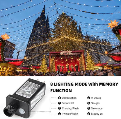 262FT 800 LED Christmas String Lights, Christmas Lights | Plug 8 Modes Memory Function with Timer, UL Certified Outdoor Indoor Fairy Light Christma s Tree, Patio, Party (Warm White)