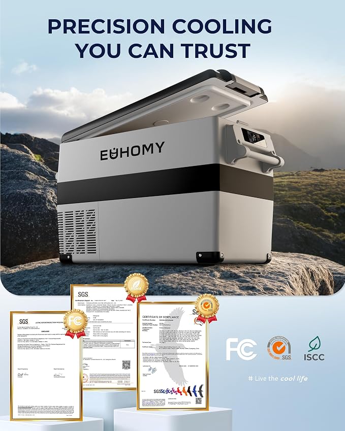 EUHOMY 12 Volt Refrigerator, 48QT(45L) Electric Cooler, 12V Fridge APP Control, 12V Cooler -4℉~68℉, Portable Freezer 12/24V DC 100-240V AC for Camping, Travel, Home,Truck