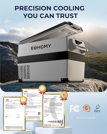EUHOMY 12 Volt Refrigerator, 48QT(45L) Electric Cooler, 12V Fridge APP Control, 12V Cooler -4℉~68℉, Portable Freezer 12/24V DC 100-240V AC for Camping, Travel, Home,Truck