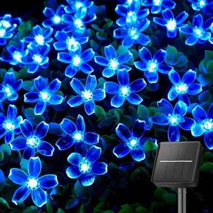 Brightown 60 LED Solar Flower String Lights for Outside Waterproof Fairy Lights for Garden Yard Fence Patio Christmas Tree Wedding Party Decor, Blue