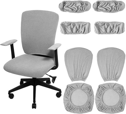 Tallew 8 Pcs Office Chair Covers Stretchable Armrest Seat,XL,Silver Grey | Universal Fit Office Desk Chairs, Protective Seat Backrest Slipcovers, Stretchable Prevent Wear, Easy Install for Rotating