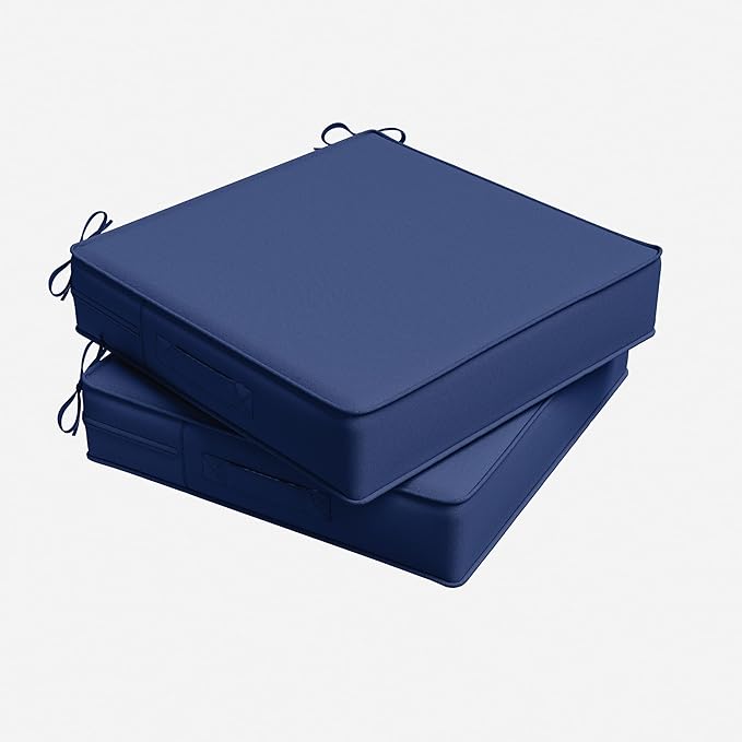 Outdoor Chair Cushion 19 x 19 x 4 Inches Patio Furniture Outdoor Waterproof Seat Cushion, Patio Chair Cushion with Handles and Ties, Square Dining Chair Cushion Set of 2, Blue