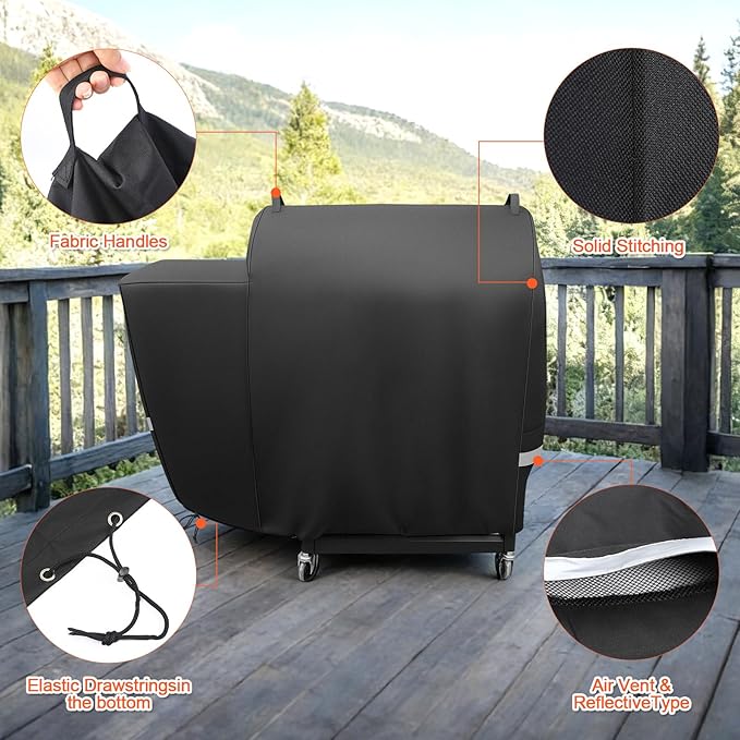 Grill Cover for Recteq RT-590 and Deck Boss 590, 45 x 22 x 41 in 600D Outdoor Pellet Grill Cover, Weather-Resistant BBQ Smoker Cover for Rain, Sun, Dust and Leaves