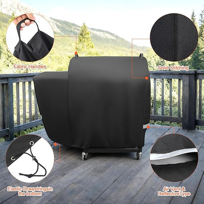 Grill Cover for Recteq RT-590 and Deck Boss 590, 45 x 22 x 41 in 600D Outdoor Pellet Grill Cover, Weather-Resistant BBQ Smoker Cover for Rain, Sun, Dust and Leaves