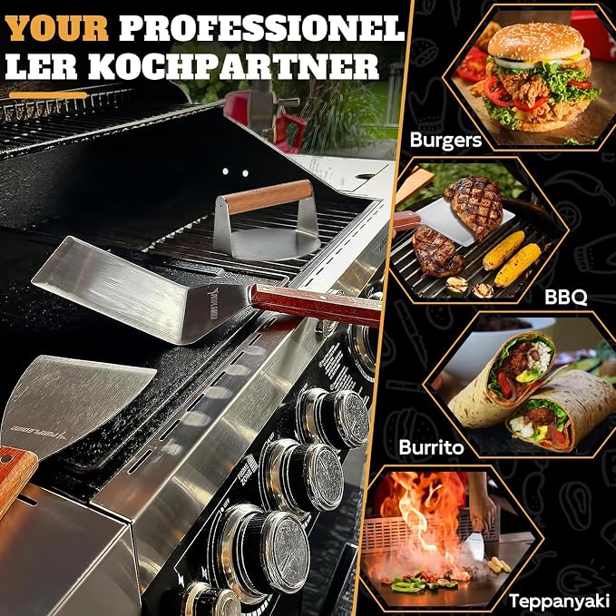 PURPLEBIRD Smash Burger Press Kit 3PCS Set, Stainless Griddle Spatulas Set | Professional Burger Smasher for Griddle, Heavy Duty Grill Press for Smash Burgers BBQ Grilling, Christmas Gifts for Men