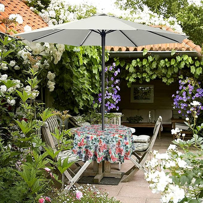 EHouseHome Outdoor Indoor 60inch Round Tablecloth with Umbrella Hole and Zipper, Waterproof Zippered Patio Table Cloths, Spring/Summer Table Covers for Backyard Circular Table/BBQs/Picnic