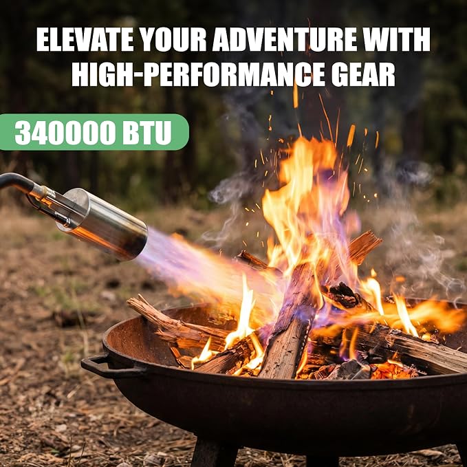 Propane Torch Weed Torch Kit Heavy Duty-340,000 BTU Weed Burner with 2 Extension Modes, Piezo Trigger(Self Igniting)&12.5ft Hose, Multi-Fuel Compatible(1lb-100lb) for Weeds, Ice Melting