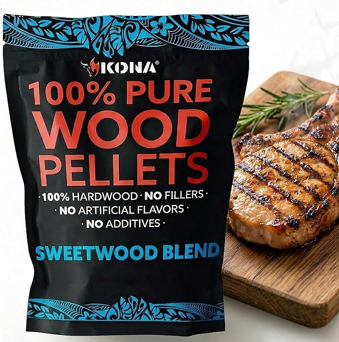 Kona Sweetwood Blend Smoker Pellets, Intended for Ninja Woodfire Outdoor Grill, 8 lb Resealable Bags