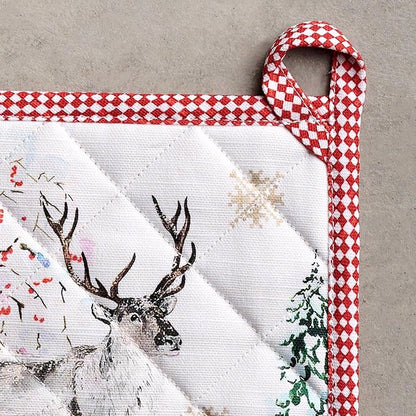 Maison d' Hermine Pot Holders 100% Cotton Heat Resistant Potholders 8" x 8" Hot Pads with Loop for Thanksgiving Christmas Decorations BBQ Cooking Baking Handling Hot Pans (Pack of 1, Rural Christmas)
