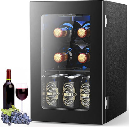 Electactic Wine Fridge Freestanding Counter-top, 24 Cans Wine Cellar Drink Cooler for Soda, Canned Beer, Adjustable Digital Temperature Control for Home Dorm Office, Black