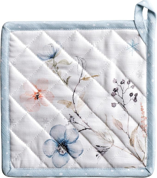 Maison d' Hermine Pot Holders 100% Cotton Heat Resistant Potholders 8" x 8" Hot Pads with Loop for Thanksgiving Christmas Decorations BBQ Cooking Baking Handling Hot Pans (Pack of 1, Ice Florals)