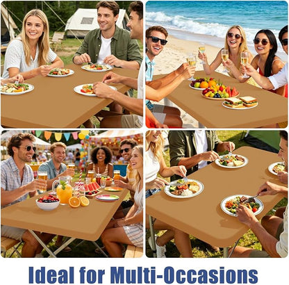 Moosfor 2 Pack Rectangle Spandex Fitted Table Cloth, 6FT Elastic Tablecloth | Washable Picnic Table Cover, Stretch Waterproof Table cloths for Party, Patio, Dining, Kitchen, 30" x 72", Camel