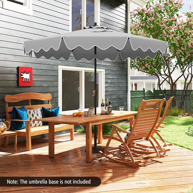 Tangkula 9Ft Patio Umbrella with Crank, 2-Tier Outdoor Umbrella with Push Button Tilt, Sun-Protective Canopy, 8 Ribs, Scalloped Patio Umbrella for Outdoor Beach Deck Pool Table (Gray)