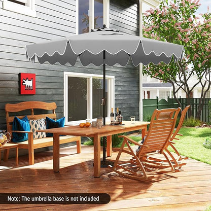 Tangkula 9Ft Patio Umbrella with Crank, 2-Tier Outdoor Umbrella with Push Button Tilt, Sun-Protective Canopy, 8 Ribs, Scalloped Patio Umbrella for Outdoor Beach Deck Pool Table (Gray)