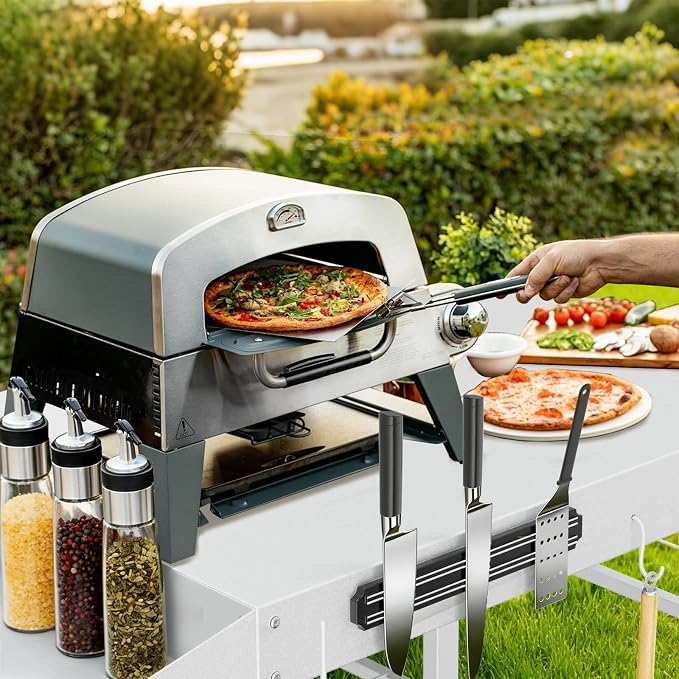 COZEER Pizza Oven Table for Ninja Ooni Blackstone, Grill Table with Caddy | Easy Assembly, BBQ Prep Tables Station with Seasoning Tray, Pizzas Oven Accessories for Party Fits Blackstone,Outdoor Cooking