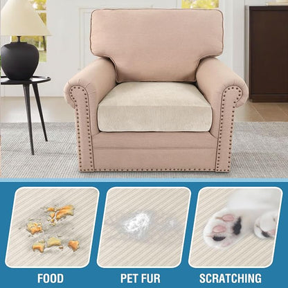 H.VERSAILTEX Velvet Stretch Couch Cushion Cover Plush Cushion Slipcover for Chair Cushion Furniture Protector Seat Cushion Sofa Cover (1 Piece Armchair Cushion Covers, Ivory Striped)