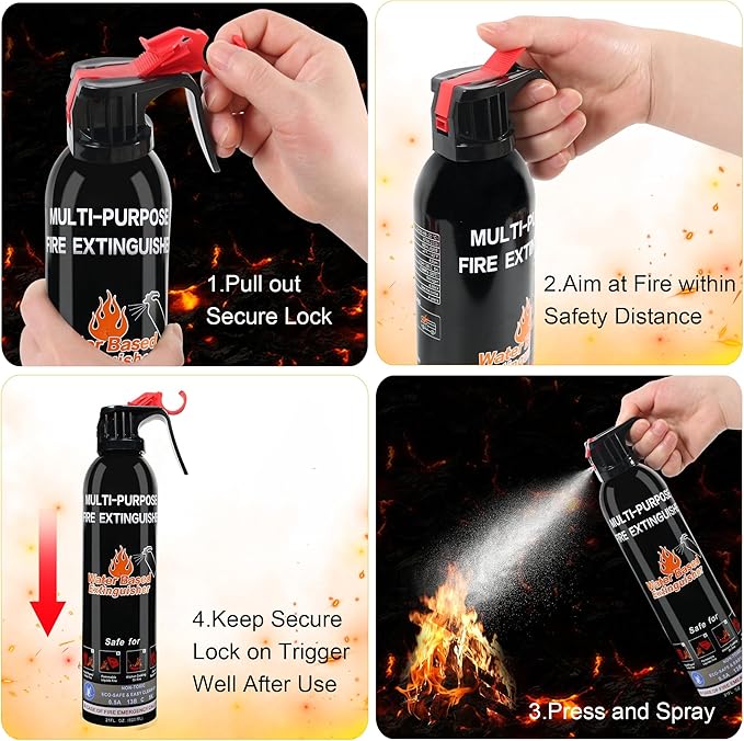 Fire Extinguisher for Home, 4 Pack Vehicle Fire Extinguishers with Mount, Portable Fire Extinguisher Effective on A, B, C, K Fires, Water-Based Extinguisher for Car Boat Office Truck Kitchen Garage RV