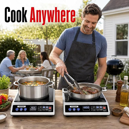 Induction Cooktop Portable Induction Burner Countertop One-Touch Max Power 1800W, 12-Hour Timer Precise Temperature Control Stainless Steel Hot Plate Low-Noise Electric Cooktop for Home-Regular