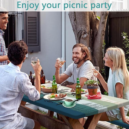 Picnic Table Cover with Bench Covers, Rectangle Tables, Waterproof Elastic Fitted Tablecloths for 6 Foot, Washable Tablecloth for Camping, Outdoor (Green, 30"x96")