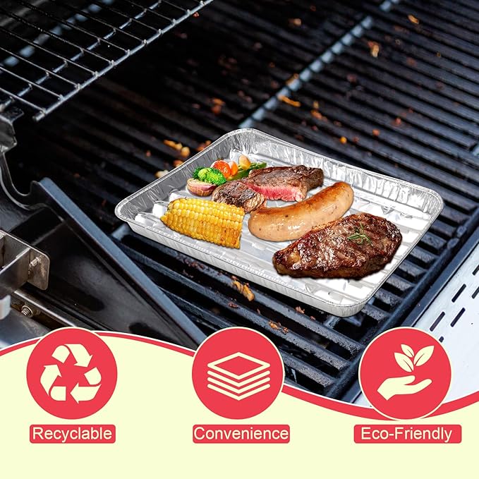 DcYourHome Disposable Aluminum Broiler Pan for Oven, 20 Pack Aluminum Tray with Holes for BBQ, Baking, Takeout, Grill Prep Trays, Durable Aluminum Foil BBQ Grilling Trays Grill Pans for Outdoor Grill