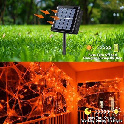 YEGUO 2 Pack Orange Solar Halloween Lights, Each 33ft 100 LED Solar String Lights Outdoor Waterproof, 8 Modes Solar Christmas Lights Outdoor for Garden Yard Xmas Decor