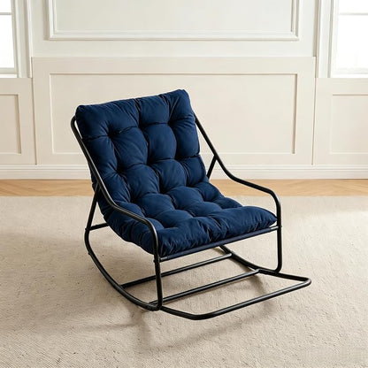 Outdoor Rocking Chairs, Metal Frame Outdoor Rocker with Footrest, Comfy Oversized Patio Chair with Thick Cushion, Reading Glider Lounge Chair for Living Room, Bedroom, Garden, Relax, Navy Blue