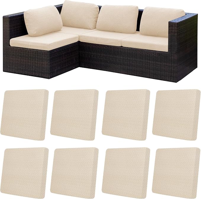 8Pcs Patio Cushion Covers, Outdoor Stretch Cushion Covers, Washable | Stretch Fit, Replacement, Washable and Reusable Furniture Protectors, Fits most patio furniture cushion covers, Cover Only