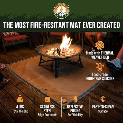 Fireside Outdoor Portable Fire Pit Mat for Under Grills - Under Grill Mats for Outdoor Grill Deck Protector, Solo Fire Pit Accessories, Fireproof Mats, BBQ Pits, Firepit - Ember Mat, 67"x60"