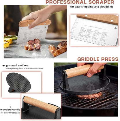 Griddle Accessories Kit, HaSteeL 20Pcs Flat Top Grill Accessories for Camping, Professional Griddle Spatula Grill Tools Set with Melting Dome for Teppanyaki BBQ Outdoor, Perfect Grilling Gifts