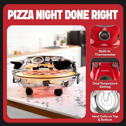 PIEZANO Crispy Crust Pizza Oven by Granitestone – 12 Inch Electric Pizza Oven Indoor Countertop Maker with Ceramic Stone Heats up to 800˚F for Delicious Stone Baked Pizzeria Style Pizza at Home