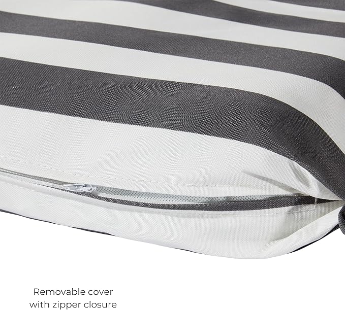 Modern Outdoor Chaise Lounge Cushion with Ties – Durable Polyester Fabric, Channel-Filled Polyfiber Insert, Removable Zippered Cover, Canopy Stripe Gray