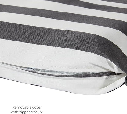 Modern Outdoor Chaise Lounge Cushion with Ties – Durable Polyester Fabric, Channel-Filled Polyfiber Insert, Removable Zippered Cover, Canopy Stripe Gray