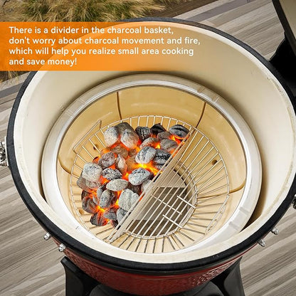 onlyfire Charcoal Ash Basket Stainless Steel Charcoal Holder with Handles, Fits Kamado Joe Big Joe Grill