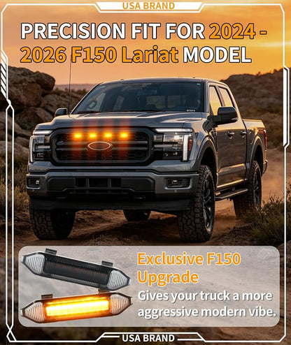 LED Grill Lights for Ford F150 2024-2026 Accessories Lariat Only, Amber | Direct-Snap F150 Front Grille Marker Lights, OEM-Style Fit, IP68 Waterproof, Raptor-Style Front-End Upgrade, Off-Road Ready