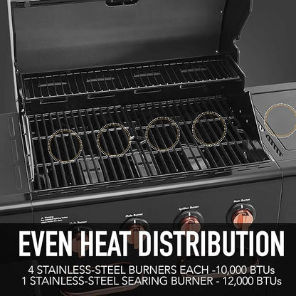 Kenmore 4-Burner BBQ Gas Grill with Searing Side Burner, Propane Grill, 52,000 BTUs, Warming Rack, Electronic Ignition & Cast Iron Cooking Grates, Black/Copper